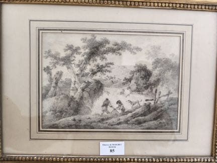 Ecole FRANCAISE vers 1800
Paysage animé, deux pers