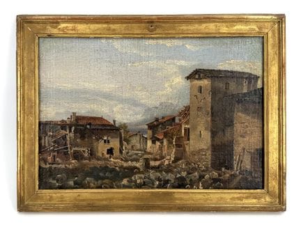 19th-century school. 
View of a village in a mount