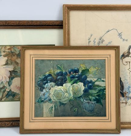 Set di tre acquerelli, tra cui: 
Scuola francese, 
