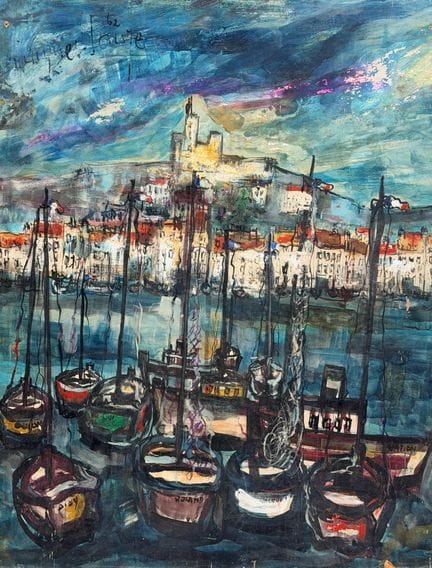 Jacques SAUZE (1925). 
Barche nel porto di Antibes