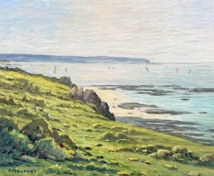 G. MOUCHOT. 
Paesaggio marino con barche a vela. 
