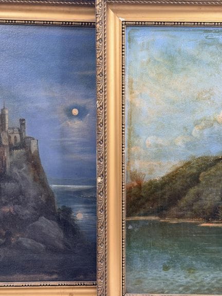 20th-century school. 
-Castle overlooking a river 