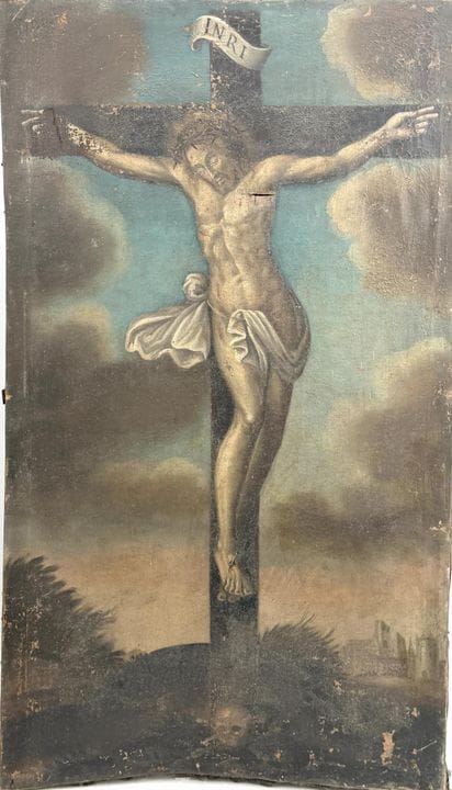 18th-century school. 
Christ on the Cross. 
Oil on