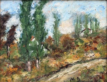 Marie DESMOULINS (XX)
Case tra gli alberi. 
Olio s