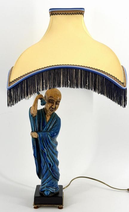 Lampada "moine" in gres smaltato, con paralume a p