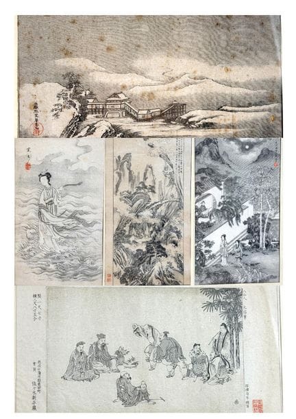 CINA. 
11 stampe in nero raffiguranti paesaggi ani