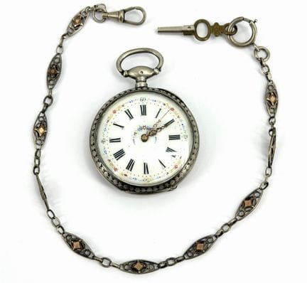 Orologio da tasca, quadrante smaltato bianco con n