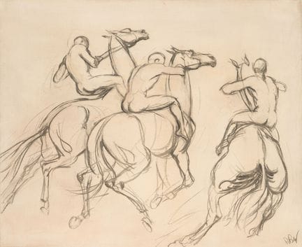 勒内·布埃-维洛梅（1900-1979）
《三位裸体骑手》
画布右下角有签名
60 x 73 厘米。