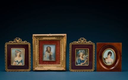 Pair of modern miniatures: “Woman with a Flower Cr