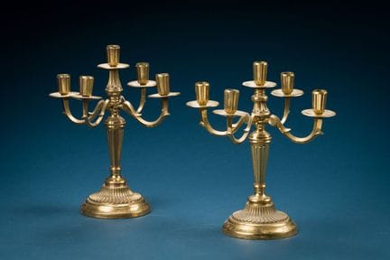 Pair of four-candle gilded bronze candelabra with 