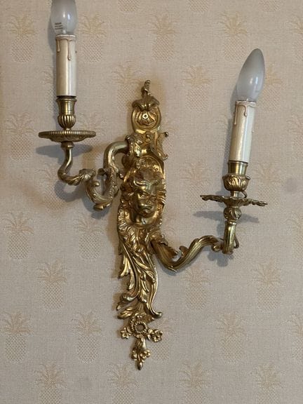 PAIR OF gilded bronze wall sconces with two lights
