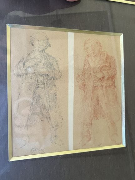 ECOLE DU XIXe SIECLE 
"Personnages"
Fusain, signés