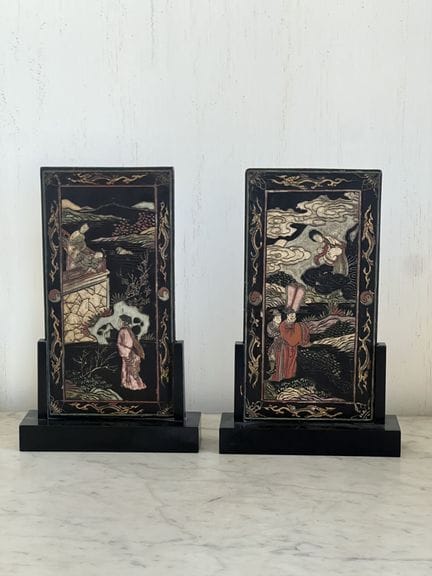TWO PANEL PIECES in Coromandel lacquer, decorated 