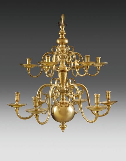 Lampadario olandese in ottone a dodici luci dispos