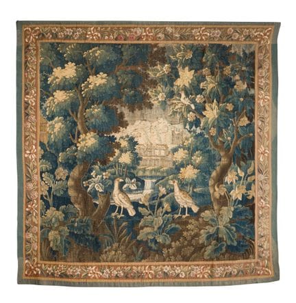 Tapisserie verdure en laine et soie à décor de vol