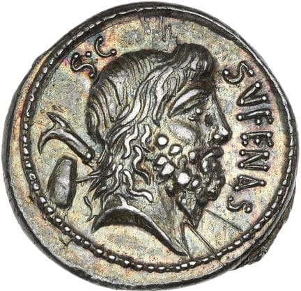 NONIA (59 av. J.-C.)
Denier.
Tête de Saturne à dro