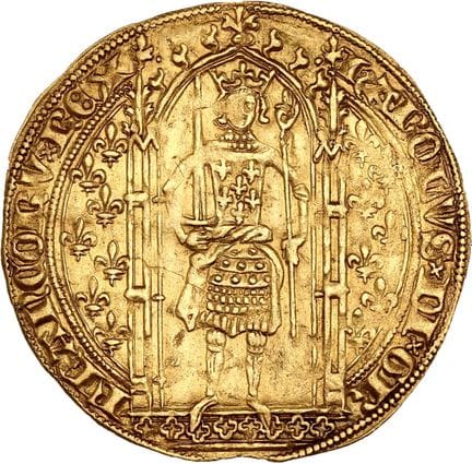 CHARLES V (1364-1380)
Franc à pied. 3,80 g.
Le roi