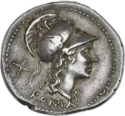 ANONYME
Denier (115-114 av. J.-C.).
Tête de Rome à