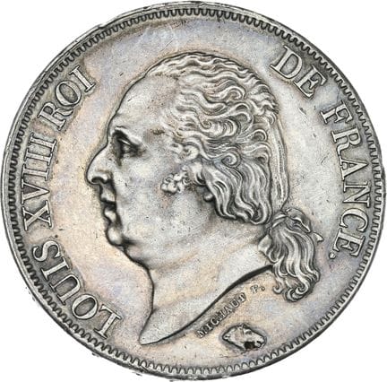 LOUIS XVIII (1815-1824)
5 francs, buste nu. 1823. 