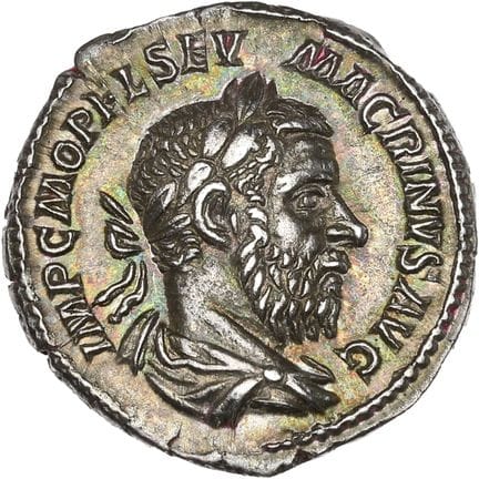 MACRIN (217-218)
Denier. 
Son buste lauré, drapé e