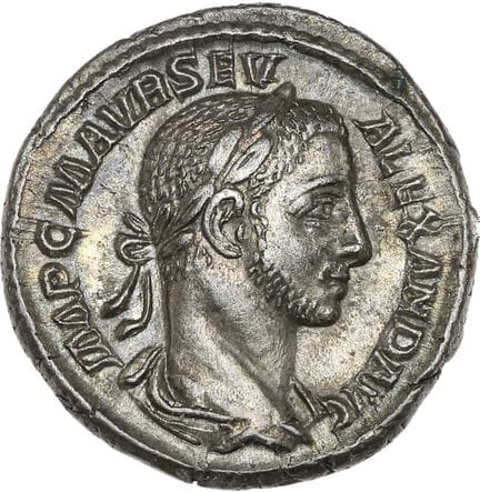 ALEXANDRE SÉVÈRE (222-235)
Denier. 
Son buste laur