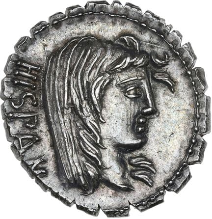 POSTUMIA (81 av. J.-C.)
Denier.
Tête de l'Espagne 