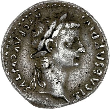 TIBERIUS (14–37)
Denarius. Lyon.
His laureate head