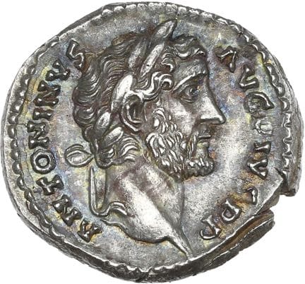 ANTONIN, le Pieux (138-161)
Denier.
Sa tête laurée
