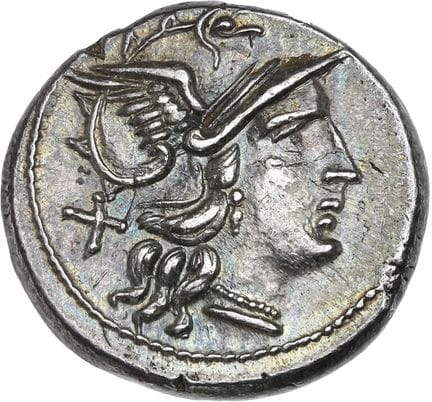 MAIANIA (153 av. J.-C.)
Denier.
Tête de Rome avec 