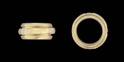 Piaget.
Jewelry: Yellow gold wedding band set with