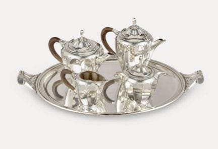Art Deco period.
Silverware: Silver-plated coffee 