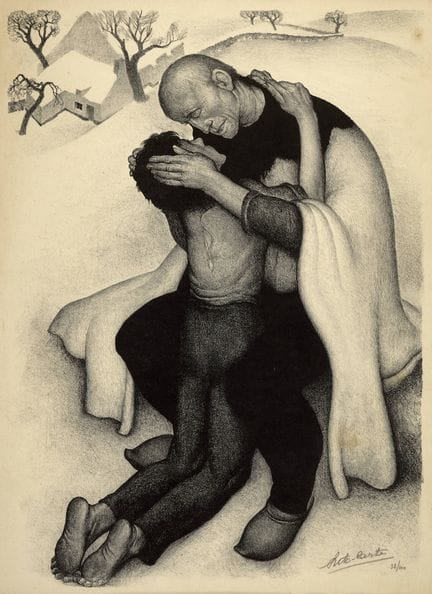 安托·卡特（Anto CARTE），比利时画派（1886-1954）。
版画，纸上石版画：《浪子回头