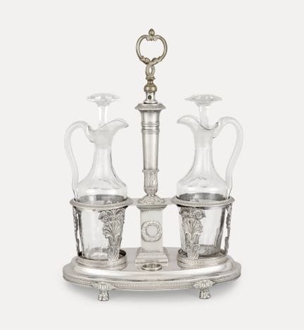 Made in France.
Silverware: Silver oil and vinegar