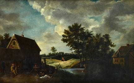École flamande 19e.
Huile sur toile: Scène d'extér