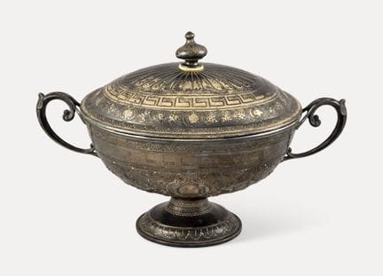 Directoire style.
Silverware: Lidded silver soup t