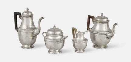 19th-century French work.
Silverware: Silver coffe