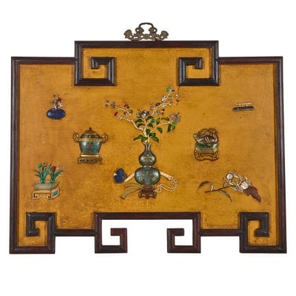 GRAN PANEL DE PARED DE MADERA CHINO CON INCRUSTACI