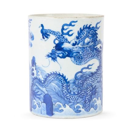 VASO PARA PINCELES CHINO DE AZUL Y BLANCO CON MOTI
