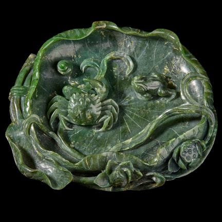 GRAN PINCEL DE JADE VERDE «ESTANQUE DE LOTO» CON H