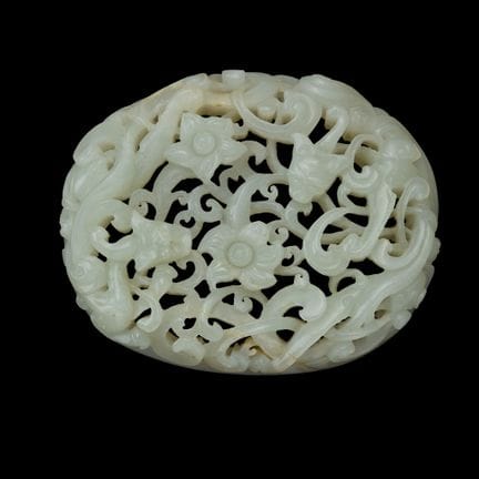 PLACA OVALADA DE JADE BLANCO RETICULADO CHINO CON 
