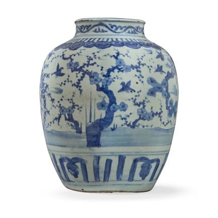 JARRA CHINA GRANDE DE AZUL Y BLANCO CON EL MOTIVO 