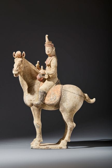 CABALLO DE CERÁMICA PINTADA CHINA CON UN MÚSICO HO