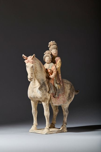 CABALLO DE CERÁMICA PINTADA CHINA CON MADRE E HIJA