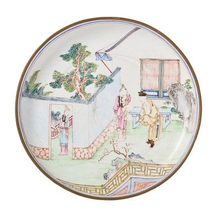 [伦敦私人收藏] 中国彩绘珐琅《西厢记》盘