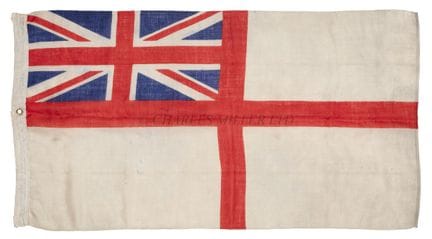 A WHITE ENSIGN FLOWN FROM TANK LANDING CRAFT 506 A