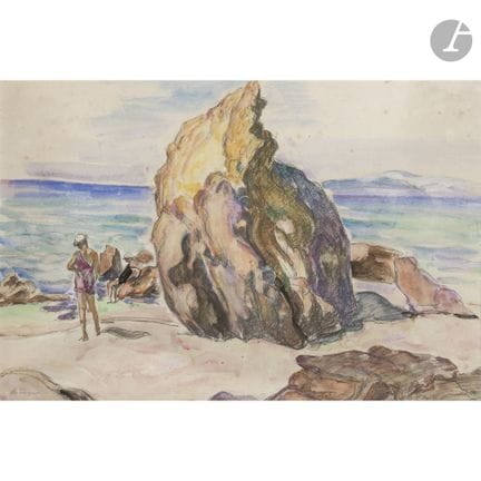 Henri LEBASQUE (1865-1937)
Scène de plage.
Aquarel
