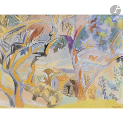 André LHOTE (1885-1962)
Paysage aux maisons
Gouach