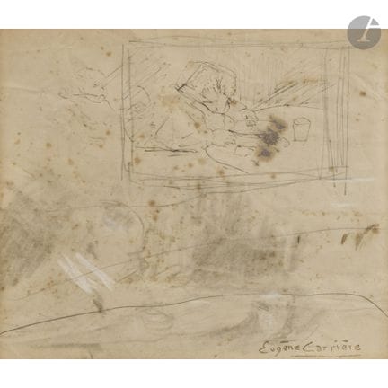 Eugène CARRIÈRE (1849-1906)
À table
Encre et crayo