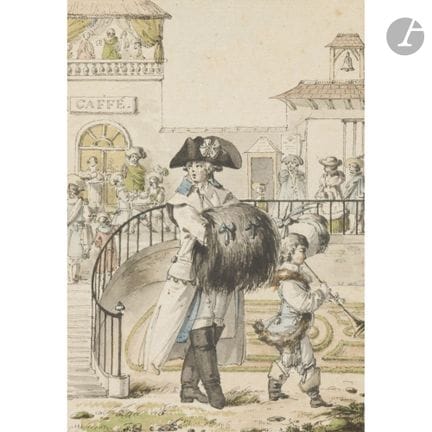 ÉCOLE FRANÇAISE du XVIIIe siècle
Parade 
Aquarelle