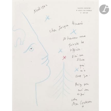 Jean COCTEAU (1889-1963)
Profil, 1962
Crayons de c